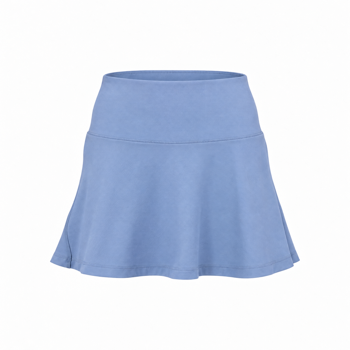 A light blue athletic skort with a high-waisted, flared silhouette, shown against a plain white background.