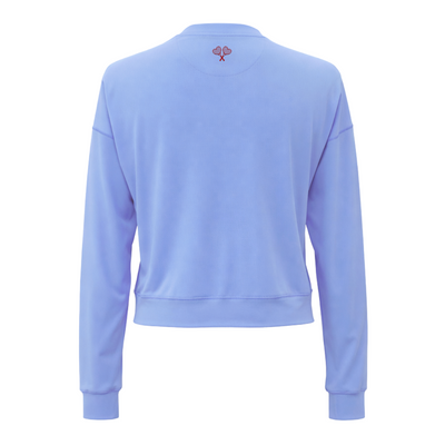 Light blue top with a logo on the back against a white background