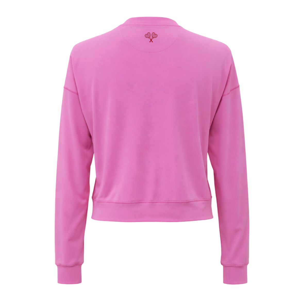 Pink top with a logo on the back against a white background