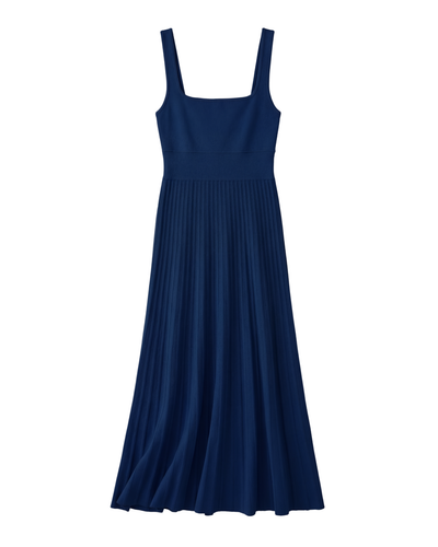 Navy blue dress with thin straps on a white background